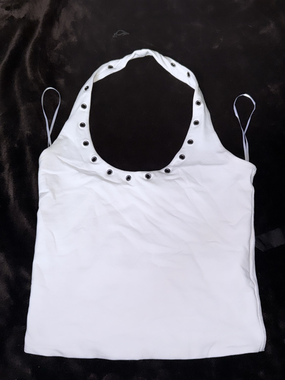 White Halter Crop Top with Grommet Detail and Garage Red Ruched Bustier
Camisole